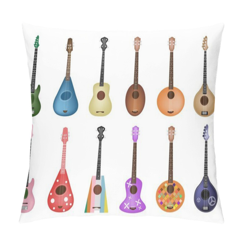 Personality  A Set Of Beautiful Ukulele Guitars On White Background Pillow Covers