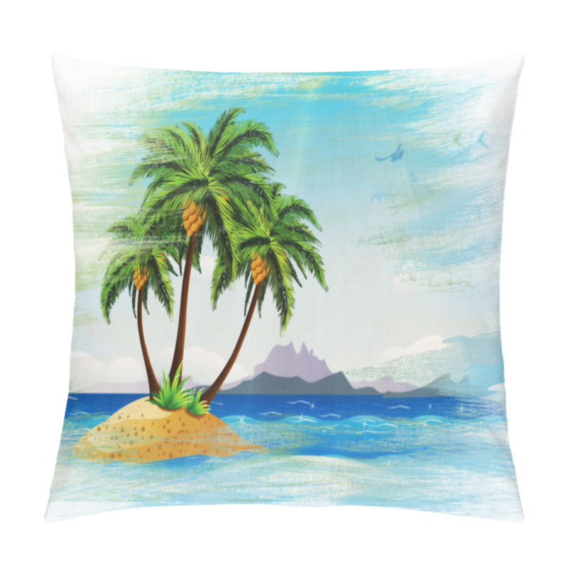 Personality  Grunge Tropical Island In The Ocean Pillow Covers