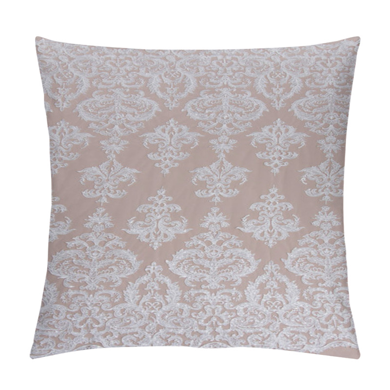 Personality  Texture Lace Fabric. Lace On White Background Studio. Thin Fabric Made Of Yarn Or Thread. A Background Image Of Ivory-colored Lace Cloth. White Lace On Beige Background. Pillow Covers