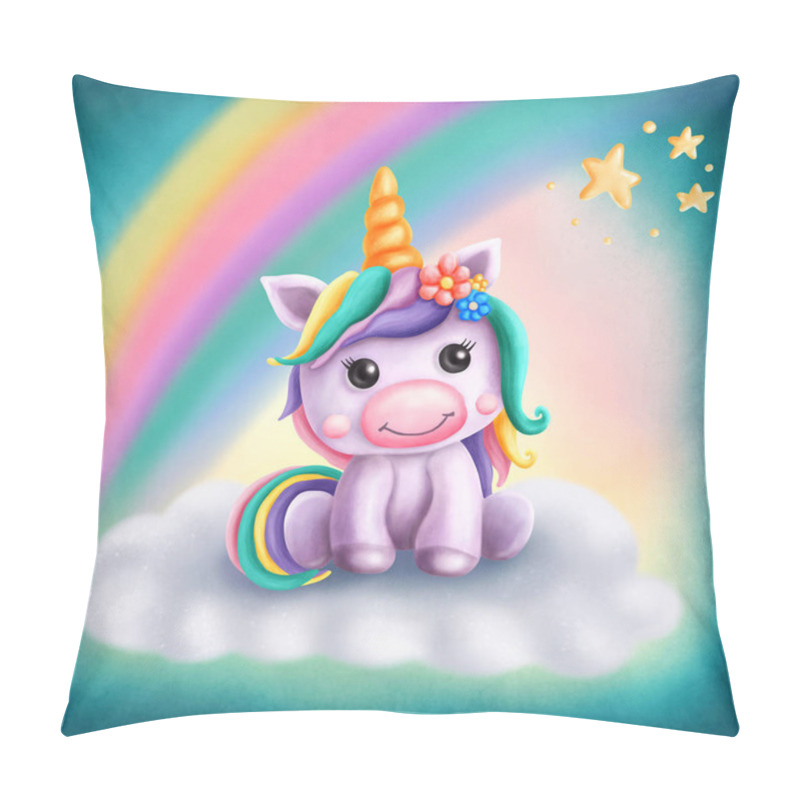 Personality  Digital Illustration Of A Little Cute Unicorn Pillow Covers