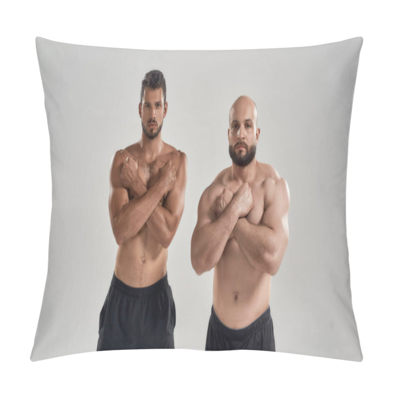 Personality  Young Handsome Muscular Caucasian Men With Crossed Fists Pillow Covers