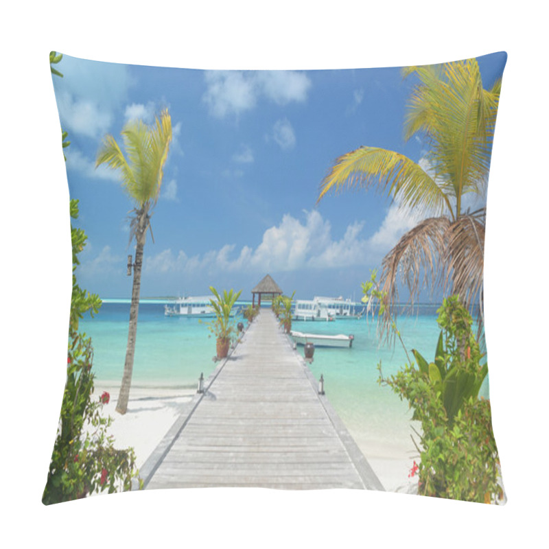 Personality  Pier Leading To Passenger Boats At Maldive Pillow Covers