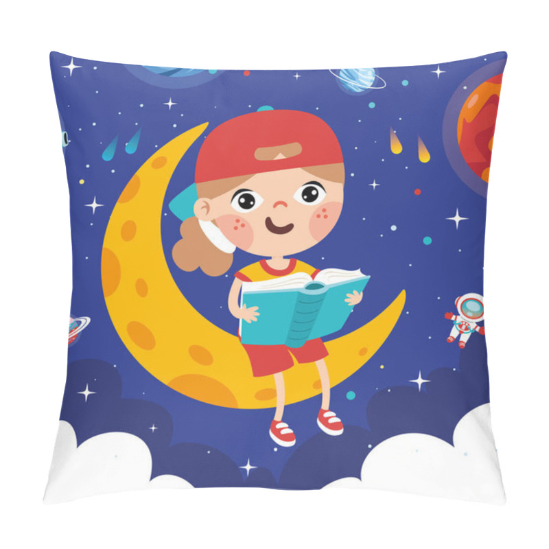 Personality  Kid Reading Book On Sky Pillow Covers