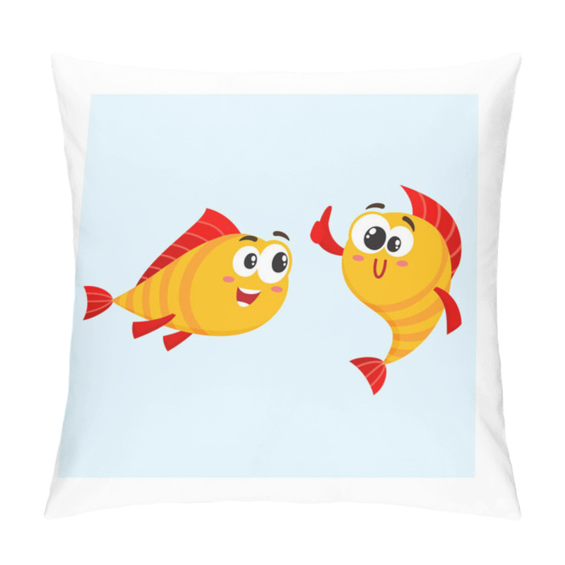 Personality  Two Golden Fish Characters, Showing Thumb Up, Looking With Interest Pillow Covers