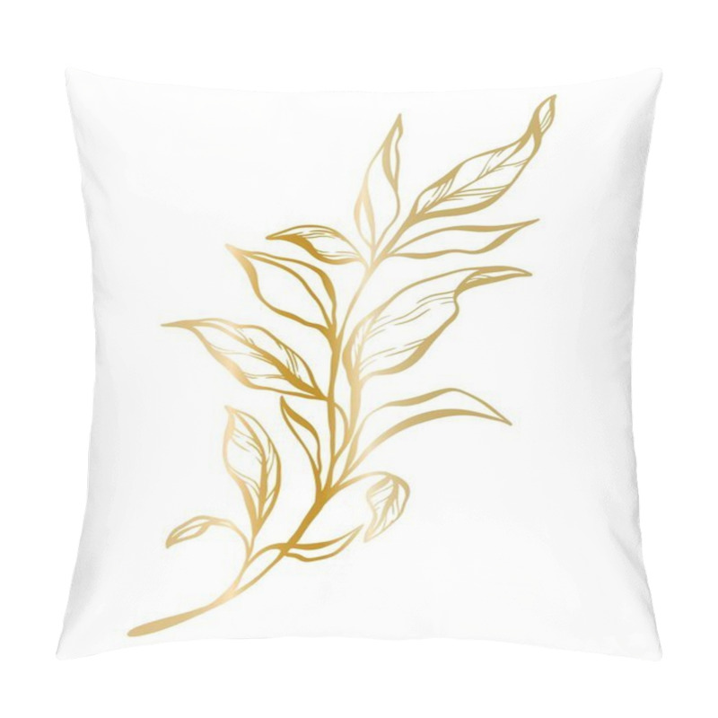 Personality  Botanical Golden Illustration Of A Leaves Branch For Wedding Invitation And Cards, Logo Design, Web, Social Media And Posters Template. Elegant Minimal Style Floral Vector Isolated. Pillow Covers