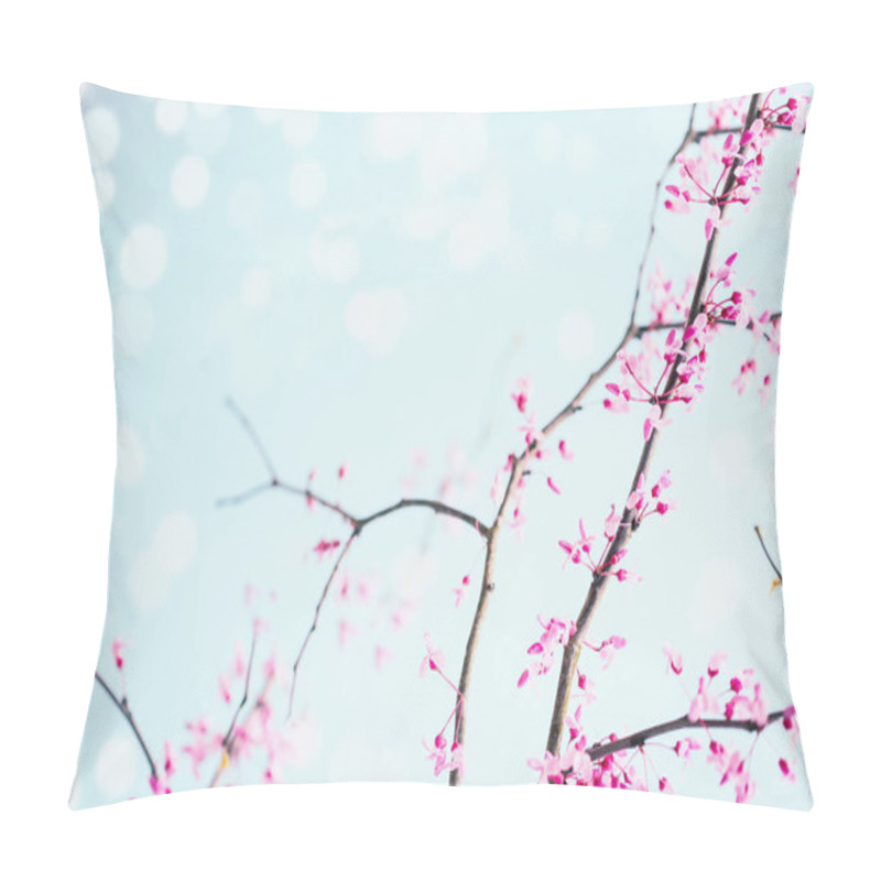 Personality  Abstract Of Peaceful Spring Flower Blossoms Of A Eastern Redbud, Or The Judas Tree, Tree On A Bright Sunny Spring Day. Extreme Shallow Depth Of Field With Blurred Background.  Pillow Covers