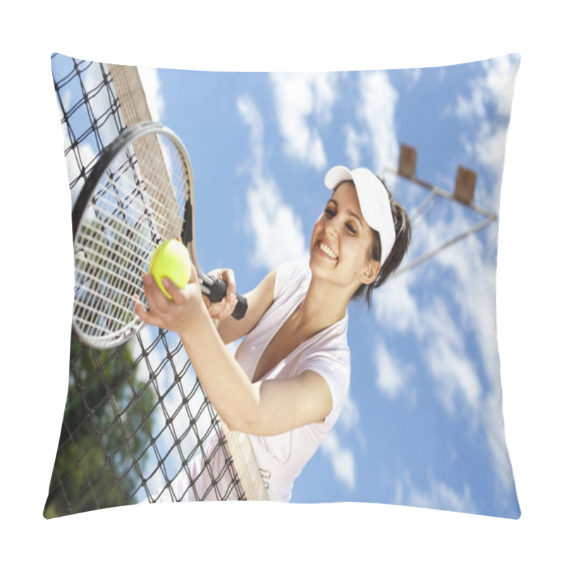 Personality  Woman Holding Tennis Ball Pillow Covers