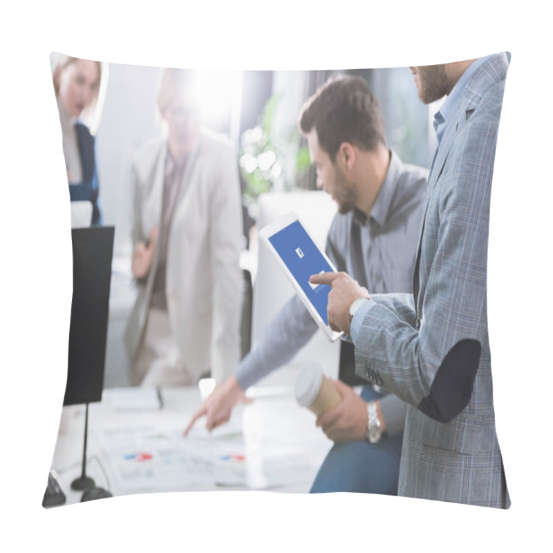 Personality  Businessman With Digital Tablet Pillow Covers