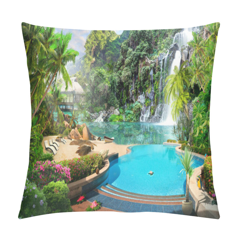 Personality  View From The Pool To The Mountains With A Waterfall Pillow Covers