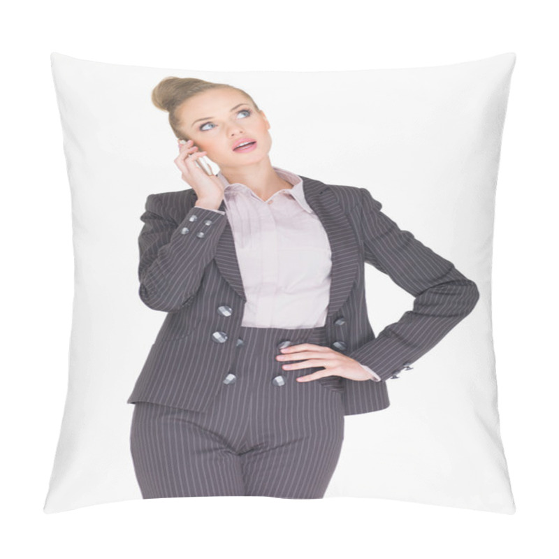 Personality  Pretty Woman In Corporate Attire Talking By Phone Pillow Covers