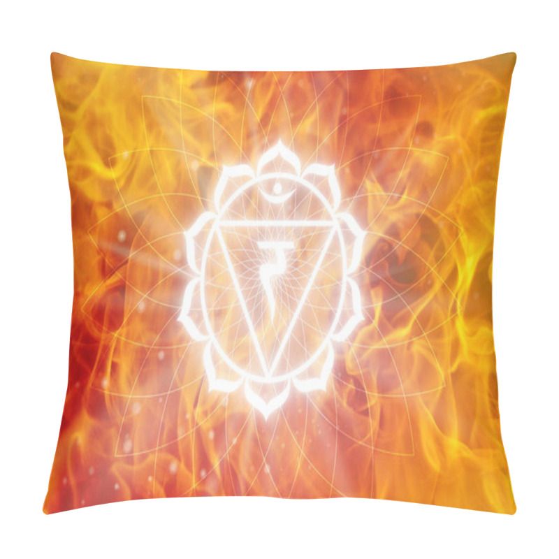 Personality  Manipura Chakra Symbol On A Fire Background. This Is The Third Chakra, Also Called The Solar Plexus Pillow Covers