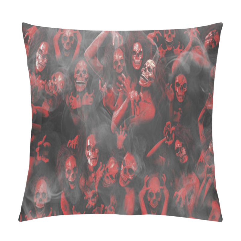 Personality  Halloween Concept Of Many Bloody Hell Ghosts And Demons Together In Hell With Cover By The Misty Fog Pillow Covers