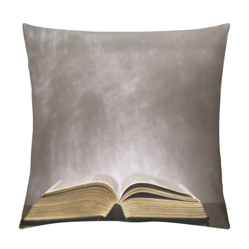 Personality  Holy Bible On A Black Glass Table. Beautiful Background.Religion Concept. Pillow Covers