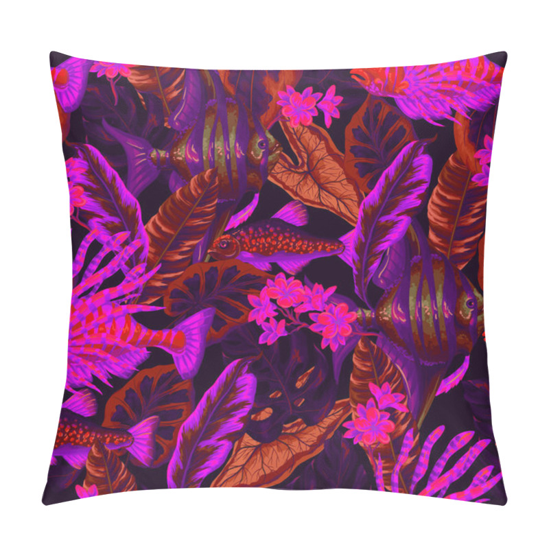 Personality  Seamless Pattern With Sea Fishes And Flowers. Vector Pillow Covers