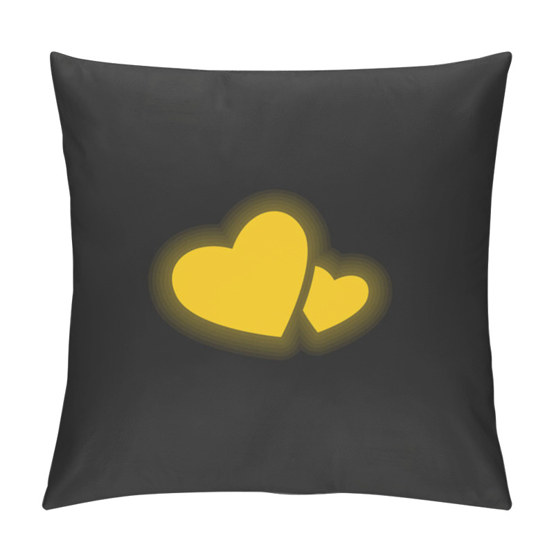 Personality  Big And Small Hearts Yellow Glowing Neon Icon Pillow Covers