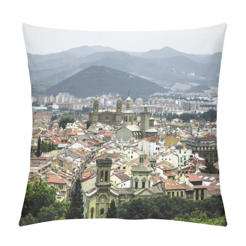 Personality  Panoramic View Of Pamplona On The Background Of Mountains. Pillow Covers