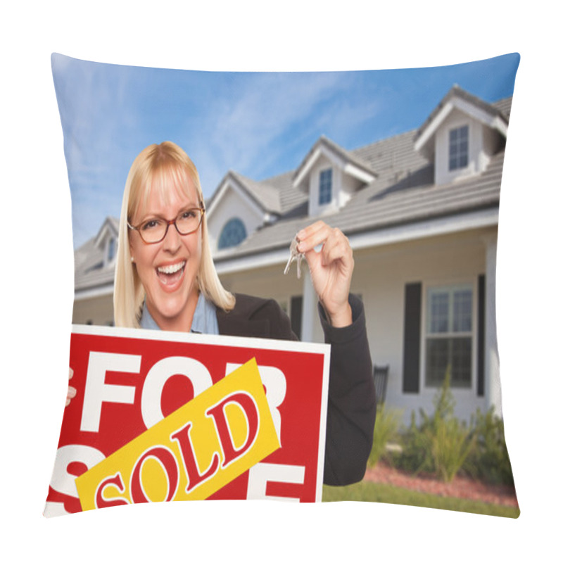 Personality  Happy Woman Holding Keys And Sign Pillow Covers