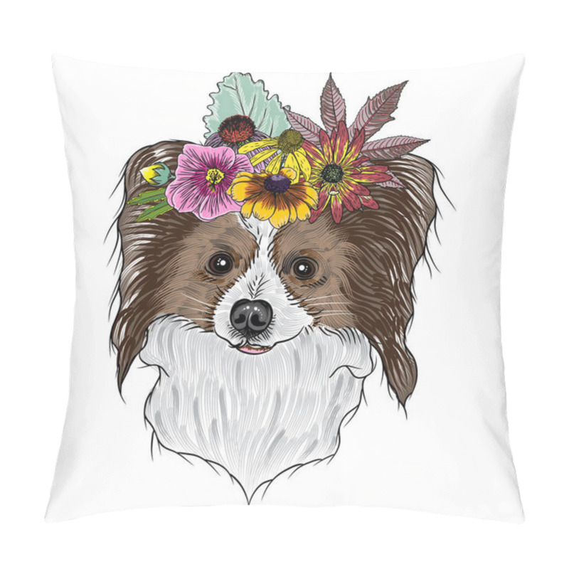 Personality  Papillon Puppy In The Exotic Flowers Pillow Covers