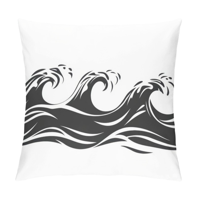 Personality  Stylized Black Waves With Dynamic Curves, Illustrating The Power And Beauty Of The Ocean. Pillow Covers