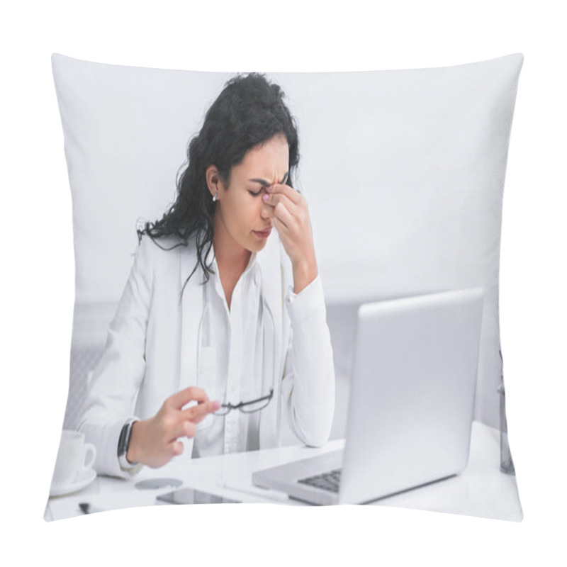 Personality  Tired Mexican Teacher Massaging Nose And Eyes Pillow Covers