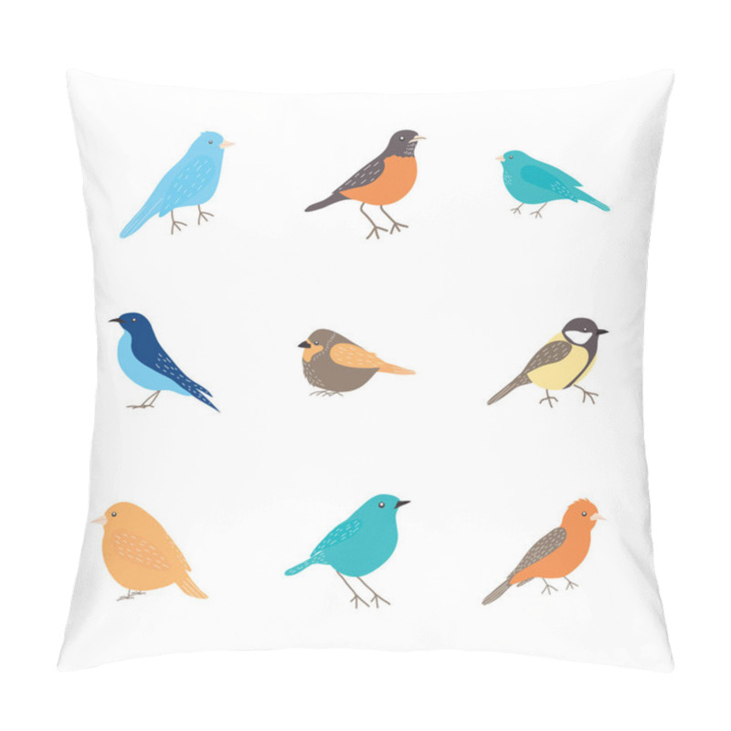 Personality  Blue Birds And Birds Icon Set, Flat Style Pillow Covers