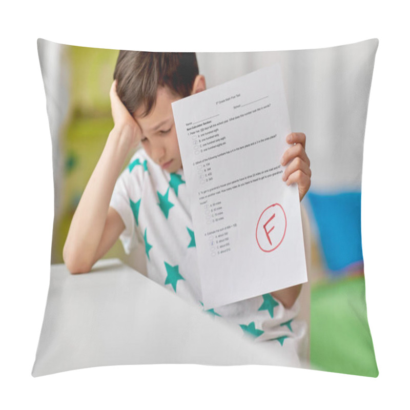 Personality  Sad Student Boy With Failed School Test At Home Pillow Covers