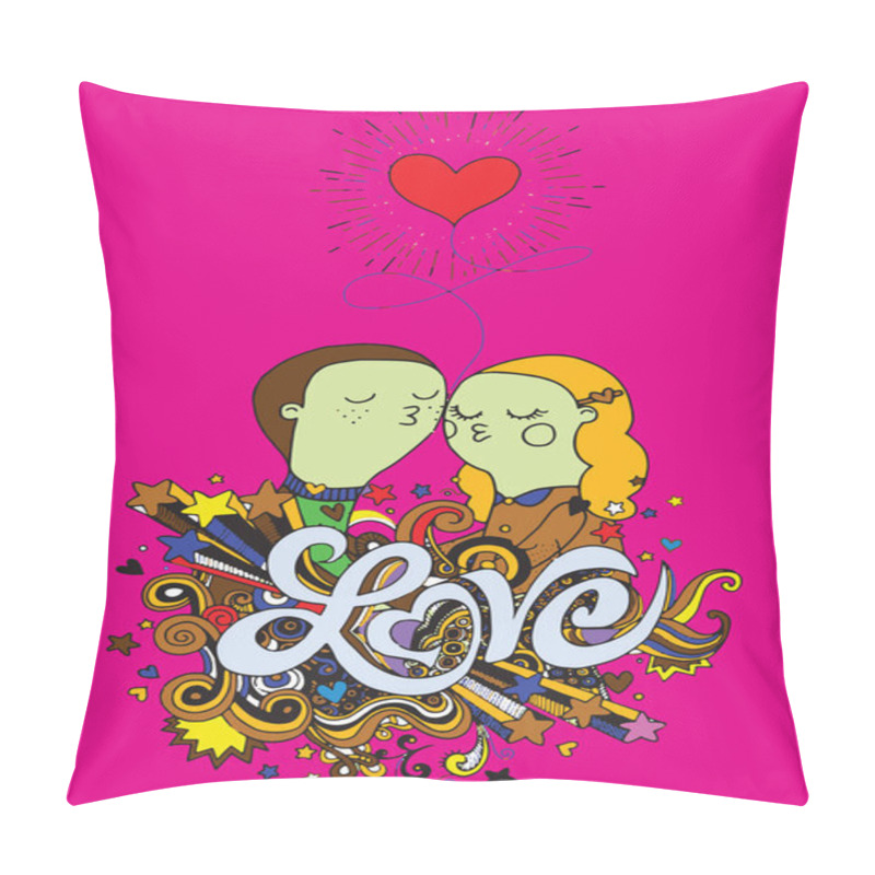 Personality  Doodle Lovers, A Boy And A Girl Composition With Love Hand Lette Pillow Covers