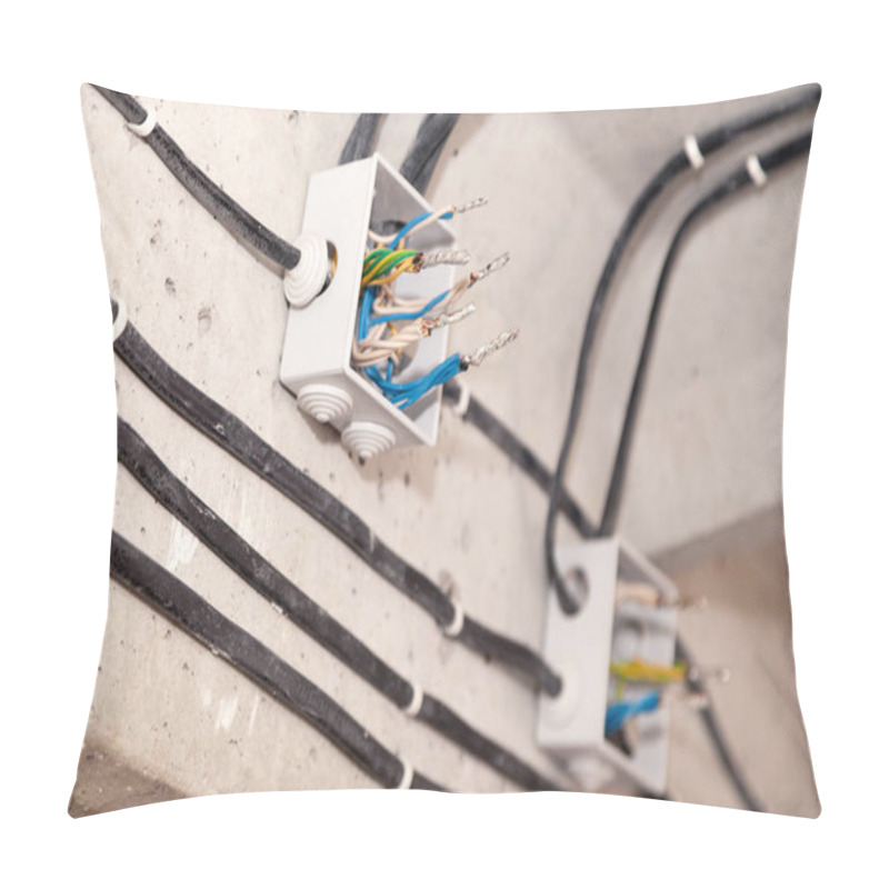 Personality  Cable Laying Ceiling. Electrical Wires On Wall. Wiring Replacement. Connecting Light Flat Or Office. Professional Installation Bulb, Electrical Outlet, Cables, Wires, Switches. Insulation Pillow Covers