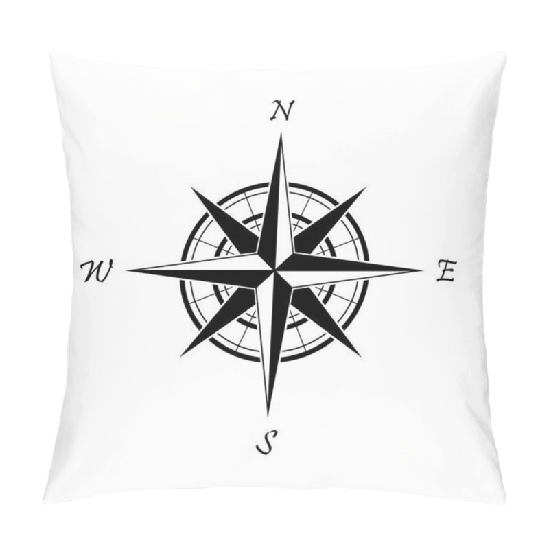 Personality  Black Compass Icon On A White Background. Marine Navigation. Sign For Adventure Map Pillow Covers