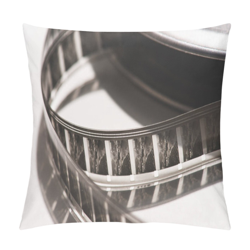 Personality  Close Up View Of Retro Filmstrips On White Background Pillow Covers