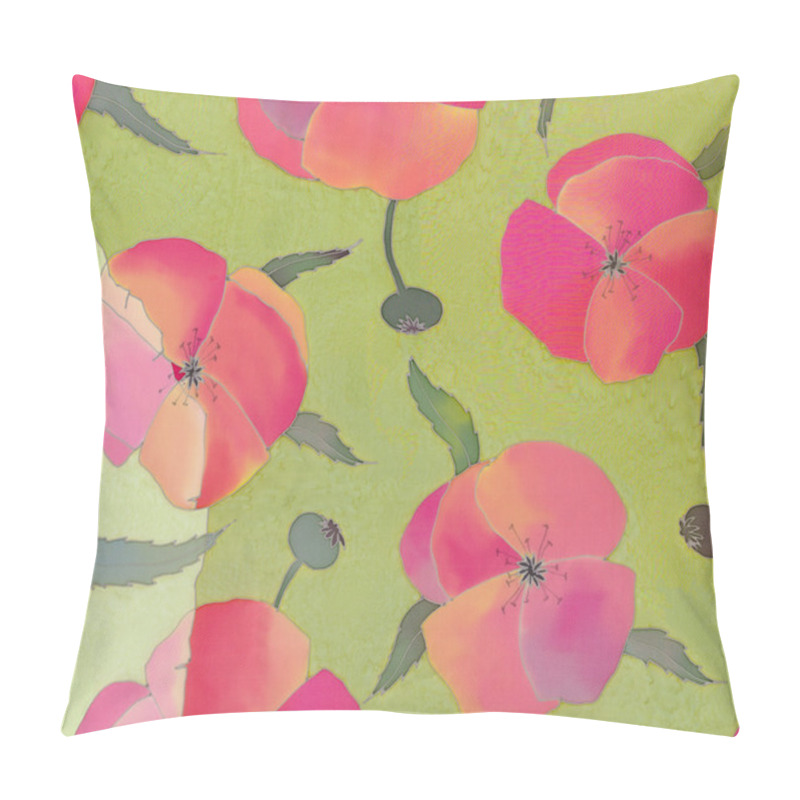 Personality  Red Poppies On Green Background Pillow Covers