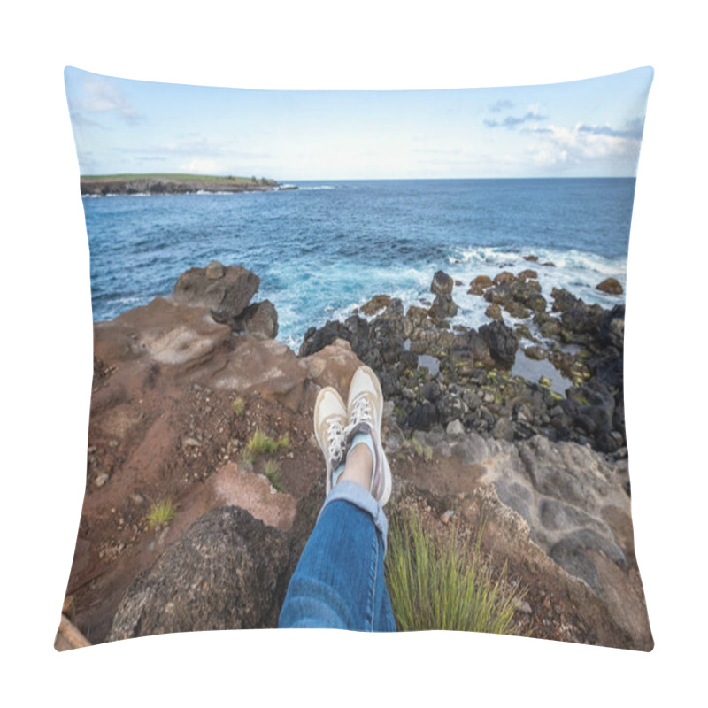 Personality  Woman's Legs In Front Of The Ocean View Relaxing By The Ocean Pillow Covers