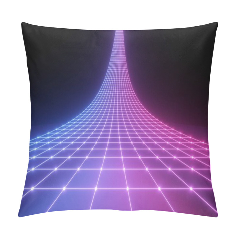 Personality  3d Render, Pink Blue Neon Light, Abstract Ultraviolet Background, Laser Grid, Virtual Network, Glowing Lines Pillow Covers