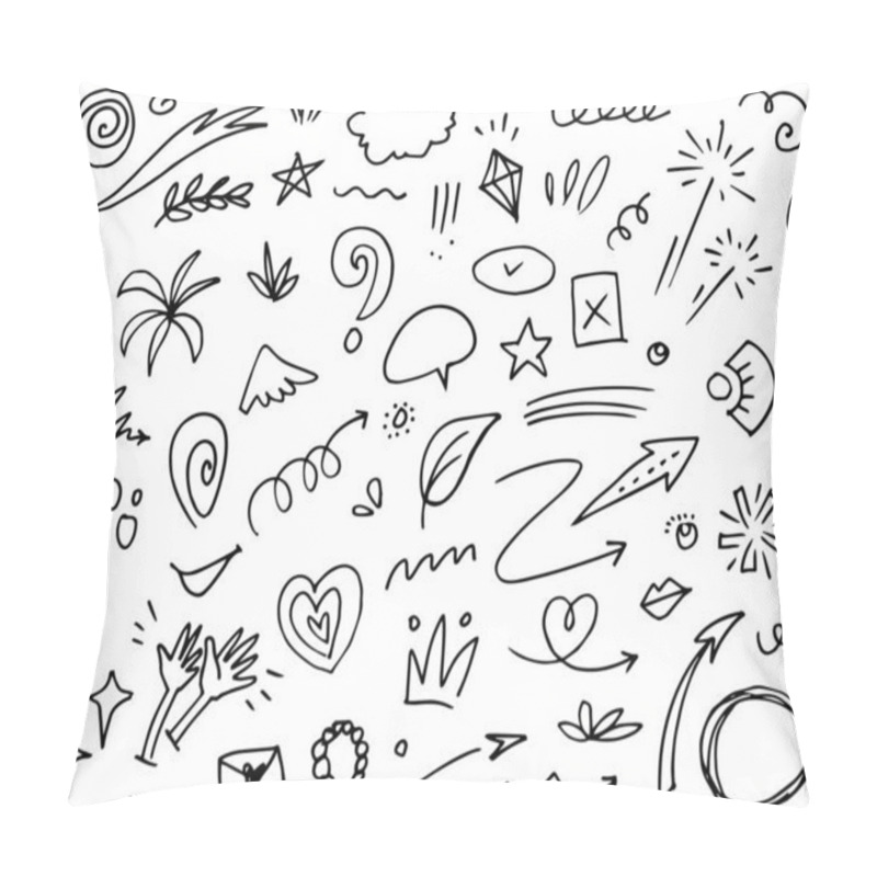 Personality  Abstract Arrows, Ribbons, Crowns, Hearts, Explosions And Other Elements In Hand Drawn Style For Concept Design. Doodle Illustration. Vector Template For Decoration Pillow Covers