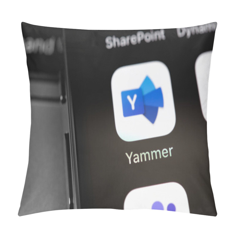 Personality  Microsoft Yammer Mobile App On Screen Smartphone. Yammer Is A Tool For Intra-corporate Communication And Collaboration. Moscow, Russia - February 16, 2021 Pillow Covers