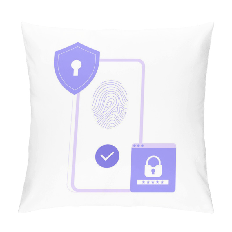 Personality  Digital Fingerprint Scanner With A Security Shield And Lock Interface, Symbolizing Fingerprint Recognition, Biometric Access, Data Protection, And Online Safety. Pillow Covers