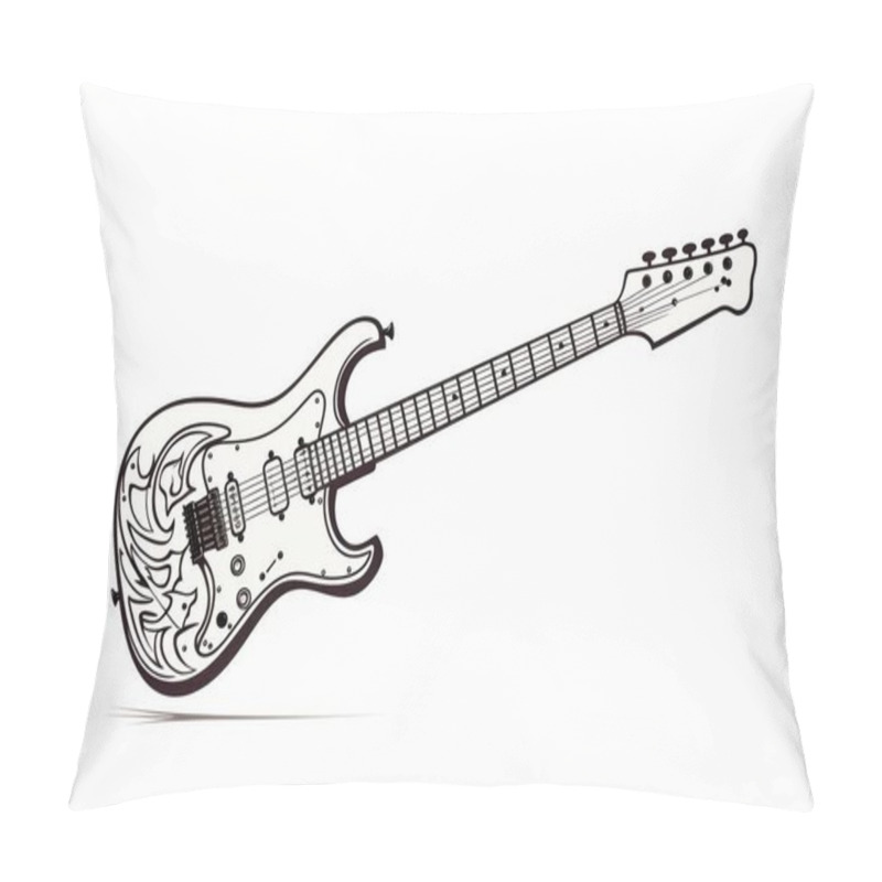 Personality  An Artistic Rendition Of An Electric Guitar With Intricate Tribal Patterns In Black And White. Pillow Covers