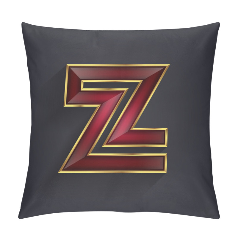 Personality  Beautiful Vector Graphic Ruby Alphabet With Gold Rim Letter Z Symbol Pillow Covers