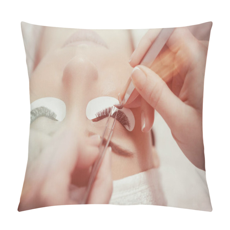 Personality  Eyelash Extension Procedure. Woman Eye With Long Eyelashes Pillow Covers