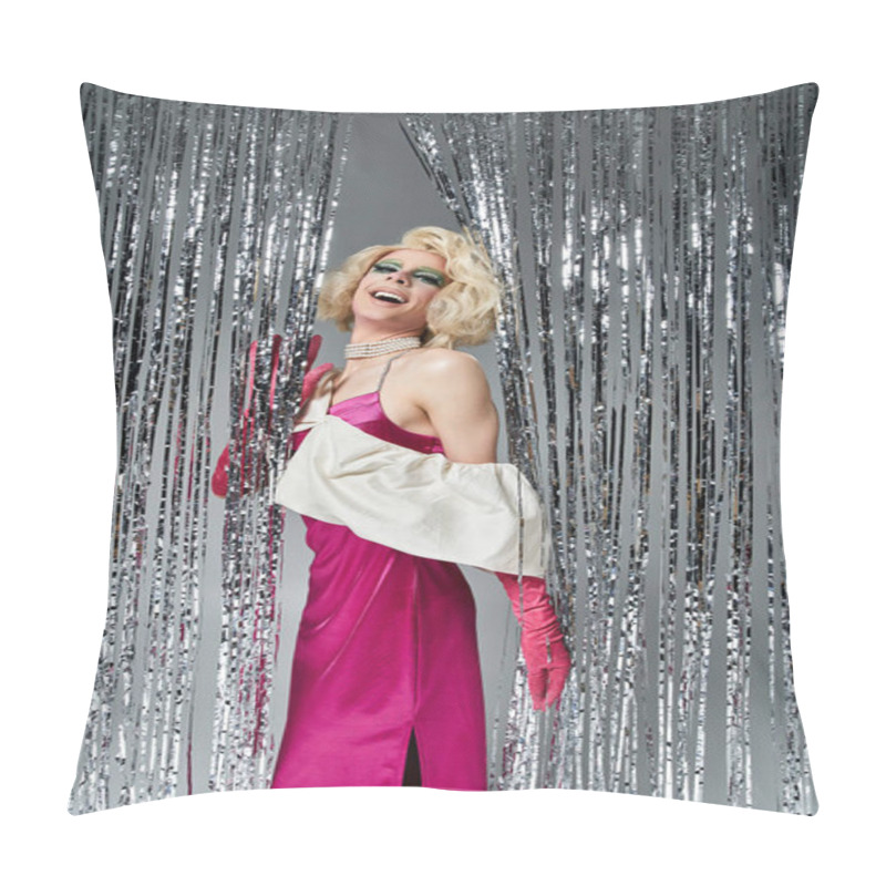 Personality  A Joyous Drag Artist Poses Playfully In Stunning Attire, Exuding Creativity And Confidence. Pillow Covers