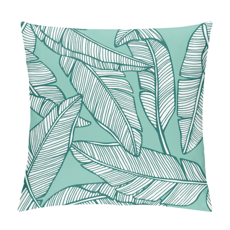 Personality  Seamless Tropical Pattern With Banana Leaves. Hand Drawn Vector Illustration Pillow Covers