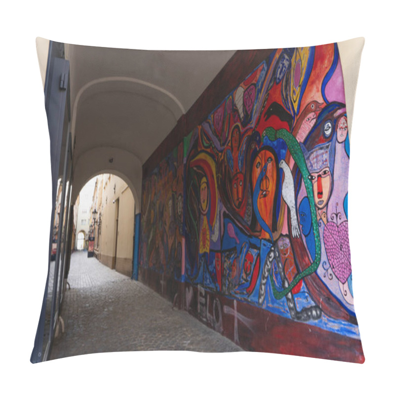 Personality  WROCLAW, POLAND - APRIL 18, 2022: Graffiti In Arch Of Building On Urban Street  Pillow Covers