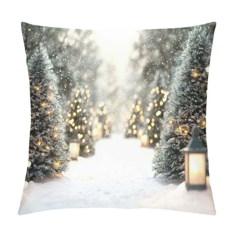 Personality  Enchanting Winter Path Lined With Glowing Lanterns And Snow-covered Trees. Pillow Covers