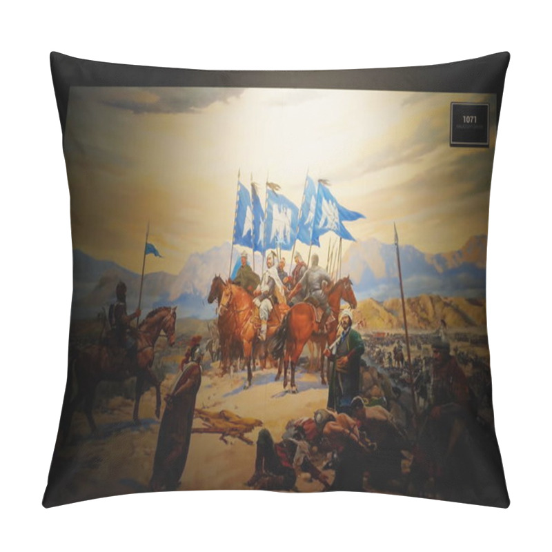 Personality  Manzikert, Turkey, July, 30, 2024, Journey Through Turkish History: From Central Asia To Modern Times, Exploring Symbols, Artifacts, And Key Moments At Mu Malazgirt Turkish History Museum. Pillow Covers