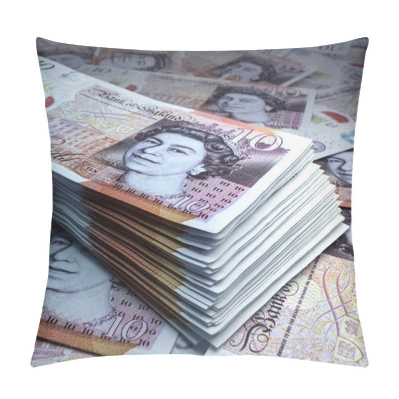 Personality  Money Of United Kingdom. Pound Sterling Bills. GBP Banknotes. 10 Pounds. Business, Finance, News Background. Pillow Covers