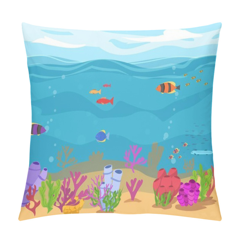 Personality  Banner With Ocean And Undersea Background Design, Flat Vector Illustration. Underwater And Marine Life Theme Banner With No People For Diving And Snorkeling Topics. Pillow Covers