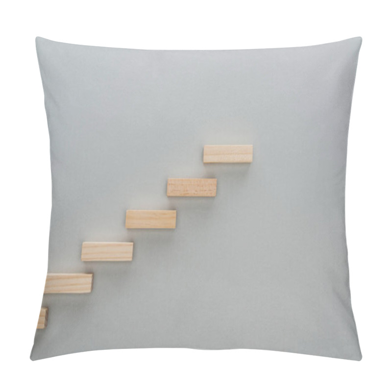 Personality  Top View Of Wooden Blocks Symbolizing Career Ladder Isolated On Grey With Copy Space Pillow Covers