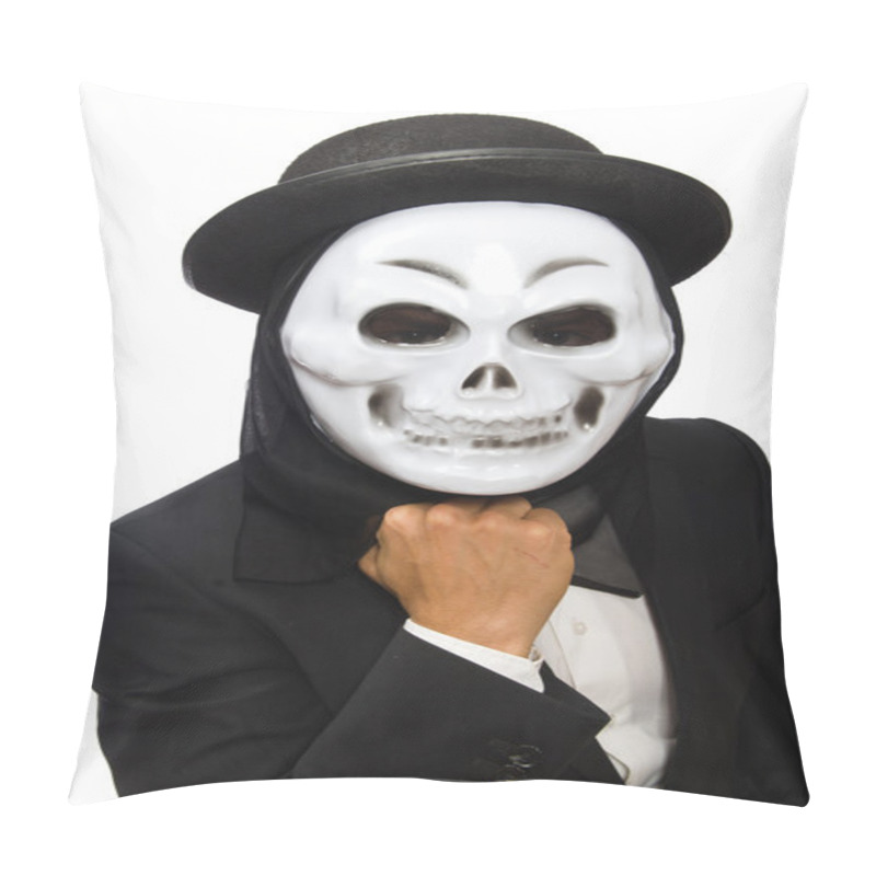 Personality  Man With Scary Mask Isolated On White Pillow Covers