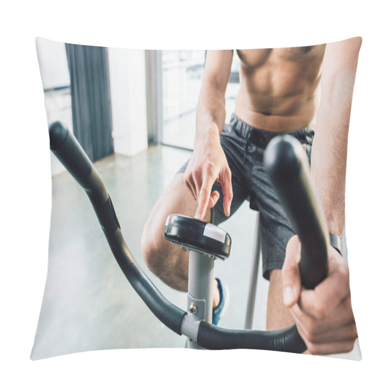 Personality  Cropped View Of Sportsman Training On Elliptical Machine At Gym Pillow Covers