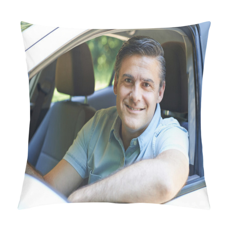 Personality  Portrait Of Mature Man Driving Car Pillow Covers